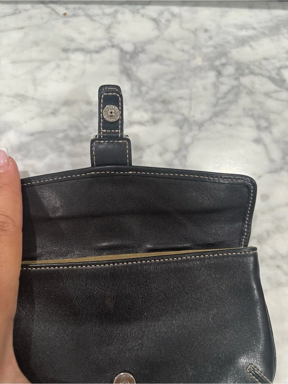 Coach Black Leather Mini Wristlet with Silver Buckle